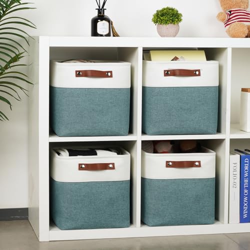 DULLEMELO 11x11 Cube Storage Bins for Organizer, Foldable Cube Storage Bins for Organizing Home Office Closet Shelves, Fabric Cube Baskets for Home Organization(4 Pack - White&Deep Green) - color: White&Dark Green, size: S-11"x11"x11"