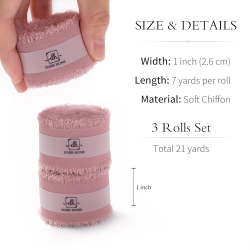 DORIS HOME Handmade Frayed Fringe Chiffon Ribbon 1" x 21Yd Mauve | Fabric Ribbon, For Flower Bouquet/Gift Wrapping/Wedding Invitations/Party Decorations - color: Mauve