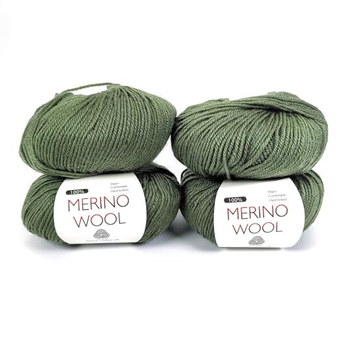 Premium 4-ply Australian Merino Ultra-fine 100% Wool Yarn, 4pcs=200g/7oz,Soft, Itch-Free, Warm and Comfortable for Knitting and Crocheting,Perfect for Sweater, Scarf, Shawl, etc (8#Military Green) - color: 8#Military Green