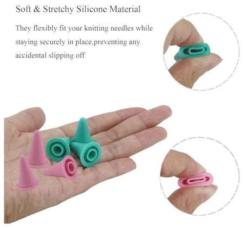 8pcs Knitting Needle Point Protectors, Silicone Knitting Needle Tip Cap Stoppers Stitch Stopper Protector Cover Crocheting Accessories Supplies (Pink Large and Green Large), SATONBEYI - color: Green & Pink, size: Silicone-Large-8P