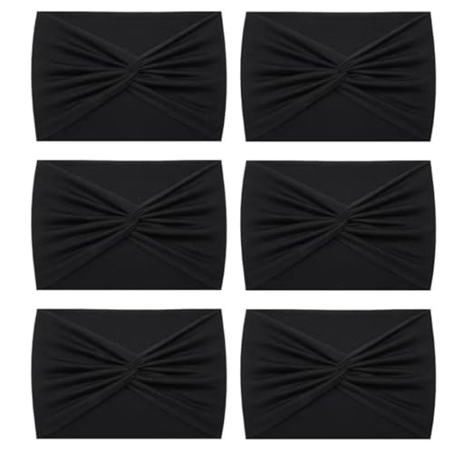 HAUHC Extra Wide Headbands for Women, 7'' Large Cotton Like Turban Knotted Bandana Head Bands for Women Non Slip, Boho Headbands for Women's Hair (All Black-6Pcs, Extra Large 7" Wide) - color: All Black-6Pcs