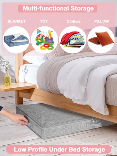 4-In Low Profile Under Bed Storage, Rigid Structure, 2 Pack, Gray | Below 4 Inch Low Space Storage, Rigid Sides & Bottom, Reinforced Handles, Foldable Design, for Couches, Cribs, Dorm Beds - color: Gray-Rigid-2pcs, size: 4 Inch