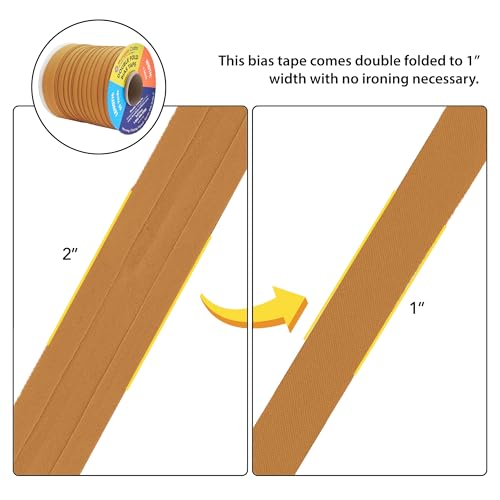 Mandala Crafts 55 Yds 1 Inch Camel Double Fold Bias Tape for Sewing | Machine Washable Binding Tape for Quilting, Hemming, Seams, Fabric Piping, All Fabrics & Denim, Indoor & Outdoor - color: Camel, size: 1 Inch 55 Yards