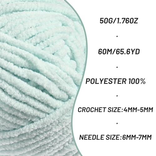 2 Packs Plush Chenille Chunky Crochet Yarn - Baby Yarn for Crocheting Soft - Velvet Yarns Knitting for Blankets Crafts - Fluffy Amigurumi Yarns 100g/131yds (2 Pale Cyan) - color: 2 Pale Cyan