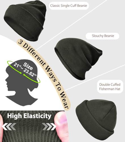 100% Cotton Beanie Hat Winter Hats Women Men Warm Knit Beanies | Double Layer Warmth ,Ultra-Soft Itch-Free Pure Cotton Knitted, Cuffed & Uncuffed Fisherman Slouchy Skull Cap for Womens Mens - color: 1pcs Grey Green
