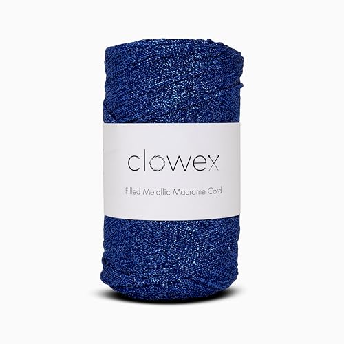 Sparkle Glitter Braided Macrame Cord 2.5mm x 820 ft, Metallic Lurex Shiny Crochet Yarn 273 yds for Bag, Purse, Runner, placemat (1, Navy) - color: Navy