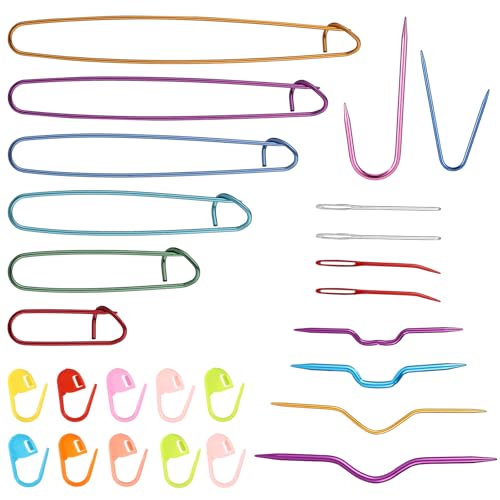 26pcs Knitting Tools Set for Knitting Crochet Sewing Yarn Crafts | 6 Styles Cable Needles 6 Sizes Stitch Holders 10 Crochet Counters 2 Big-Eyed Curved & 2 70 Blunt-Tipped Large-Eyed Needle - style: Set 4