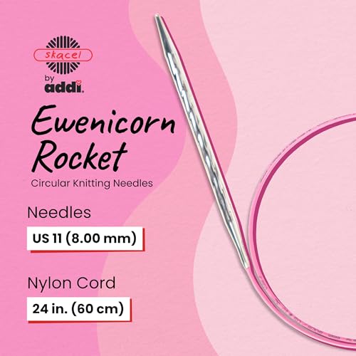 skacel by addi Ewenicorn Rocket Circular Knitting Needles, Fixed 24 Inch (60 cm) White Chrome Plated Brass Tips with Flexible Nylon Cord, 8 mm (US Size 11) - size: 8.00 mm