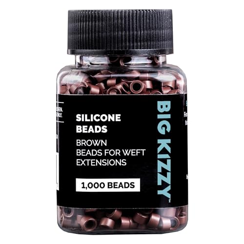 Big Kizzy Silicone Lined Microlink Beads 1000pcs 5.0mm (Brown) | for Invisible Application of Weft Hair Extensions - color: Brown, size: 1000 beads