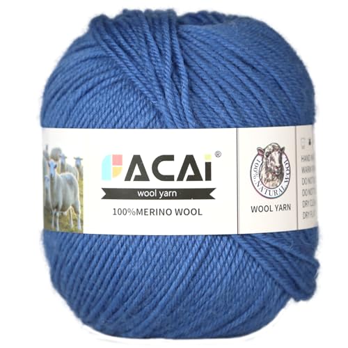 Facai Merino Wool Yarn Sock Yarn - 100% Pure Merino Wool Roving for Knitting, 1-Ball Set, 3.5oz (240 Yards), Worsted Weight (1, Dark Blue) - color: Dark Blue