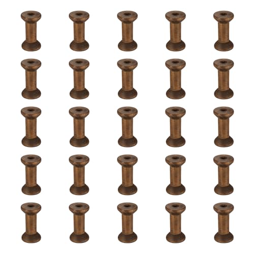MECCANIXITY 26 Pcs 0.8"x1.6" Small Empty Thread Spools, Camel Color Unfinished Wooden Spools Wire Weaving Bobbins, Wire Weaving Bobbins for Embroidery DIY Sewing Machines Cord Jewelry Chain - color: Camel Color, size: 0.8"x1.6"