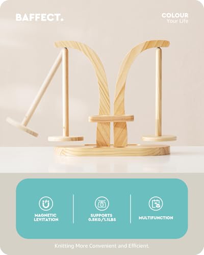 Baffect Yarn Holder Magnetic, Wooden Double Yarn Spindle (Natural) | With Crochet Hooks Organiser Rack & Small Crocheting Accessories Storage Slot, Ideal Gift For Crochet Lovers - color: Natural