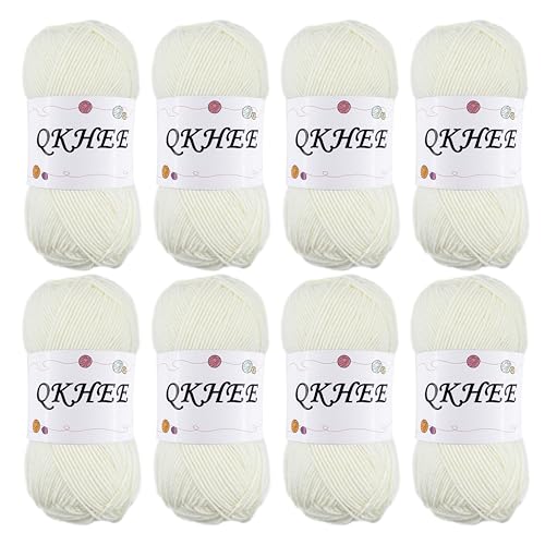 Yarn for Crocheting and Knitting 8 * 1.76 Oz (50G) /195yd, Fine/Fingering Weight (1), 60% Cotton 40% Acrylic Soft Yarn kit for Making Granny Squares and amigurumi (MilkyWhite) - color: Milky White