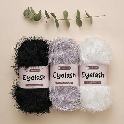 Makromecity Eyelash Yarn – Fuzzy Fun Fur Yarn, 3.53 Oz (100g) 150 yd (140m), Weight 3 Light, Premium Polyester Novelty Feather Yarn for Scarves, Amigurumi, Plush Toys & Craft (Grey, 1 Skein) - color: Grey, size: 1 Skein