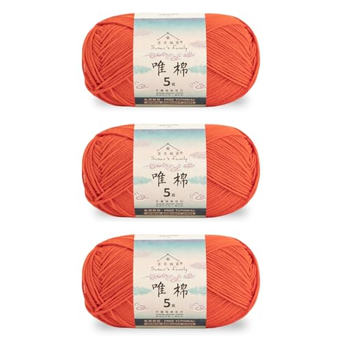 Susan’s Family Soft Cotton Yarn, 5 Ply, 3 x 100g - Mandarin Red | 60% Cotton 40% Acrylic - Soft & Durable- 438 Yards for Knitting & Crocheting - Baby Blankets, Amigurumi, Sweaters & More - color: 10#Mandarin Red