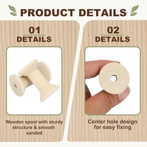 MECCANIXITY 36 Pcs 1.2"x2" Small Empty Thread Spools, Natural Color Unfinished Wooden Spools Wire Weaving Bobbins, Wire Weaving Bobbins for Embroidery DIY Sewing Machines Cord Jewelry Chain - color: Natural Color, size: 1.2"x2"