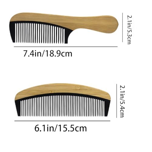 Natural Bakelite Wood Comb for Scalp Massage & Hair Care - Eco-Friendly Bamboo Wood Comb with Ergonomic Handle, Gift for Family & Friends 2 Pack（Fine toothed handle + moon comb black） - size: MediumA3