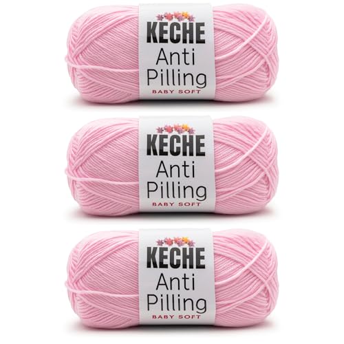 Soft DailyKnit DK Yarn, 100% Anti-Pilling Acrylic for Knitting Crocheting, Light Weight #3 (3.52 oz / 274 Yds) 3 Skeins - Baby Pink - color: Baby Pink, size: 3 SKEINS