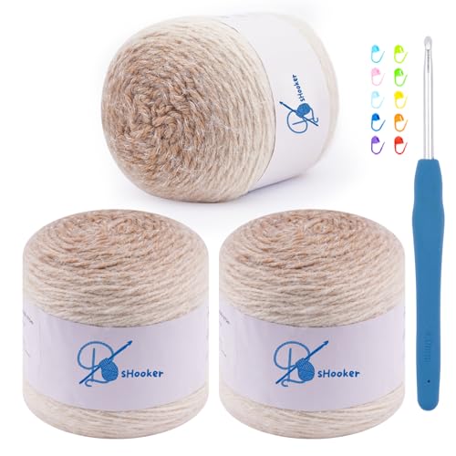 Yarn for Crocheting,Gradient Cake Crochet Yarns for Knitting,3 Pack | 6.7 oz-394 Yards-80% Acrylic 20% Nylon Super Soft Cake Yarn for Crocheting Blanket,Scarves,Desert Sand - color: Khaki Gradient