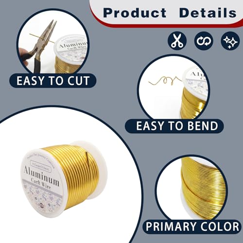 9 Gauge Aluminum Craft Wire Gold 40FT 3mm, Jewelry Making, Flexible Bendable Armature Wire for Sculpting, Floral Crafts, Metal Wire Wrapping, DIY Art Projects & Wreath Making - color: Gold, size: 9gauge