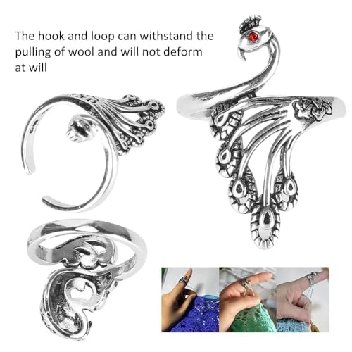 Anu Limen 3 Pcs Adjustable Knitting Loop Rings, Metal Yarn Guide for Crochet and Knitting, Silver Open Thimble Holders, 2.1 cm
