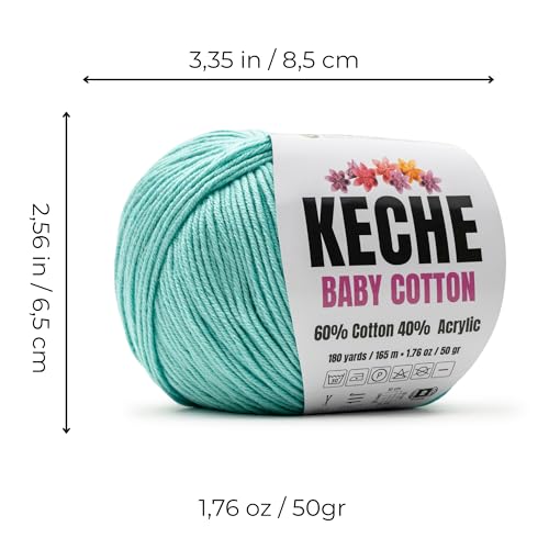 Keche Baby Cotton, 60% Cotton 40% Acrylic Yarn, Soft Cotton Yarn for Crochet and Knitting, Amigurumi Yarn 1 Skein/Ball 1.76 Oz (50g) / 180 Yrds (165m) - Baby Blue - color: BABY BLUE, size: 1 SKEIN