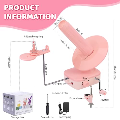 KAQRHFT Electric Yarn Winder Yarn Cake Winder Compact Weighing 7-10oz | Pink Automatic Yarn Ball Winder for Crocheting, Manual / Electric Mode, Stepless Speed, Efficient Large Capacity Yarn Cake - color: Pink