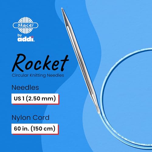 skacel by addi Rocket Circular Knitting Needles, Fixed 60 Inch (150 cm) Plated Brass Tips with Flexible Nylon Cord, 2.5 mm (US Size 1) - size: 2.50 mm