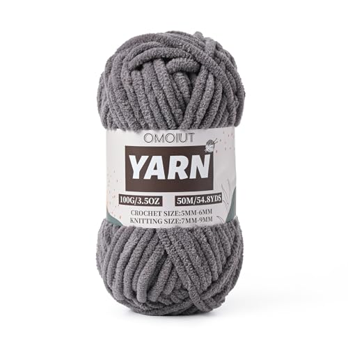 Fluffy Chunky Chenille Crochet Yarn, Baby Yarn for Crocheting Soft Blanket, Bulky Velvet Yarn (100g/54.8yds), Plush Amigurumi Yarn for Knitting Crafts, Scarves, Puzzle (Dark Grey) - color: Dark Grey