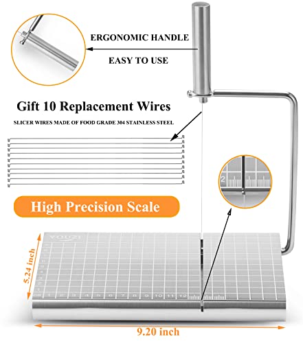 Cheese Slicer & Cheese Cutter, Stainless Steel for Block Cheese | 10 Replacement-wires, For Block Cheese, Metal Cutting Board, Kitchen Gadgets Gift Set, For Cheese Butter
