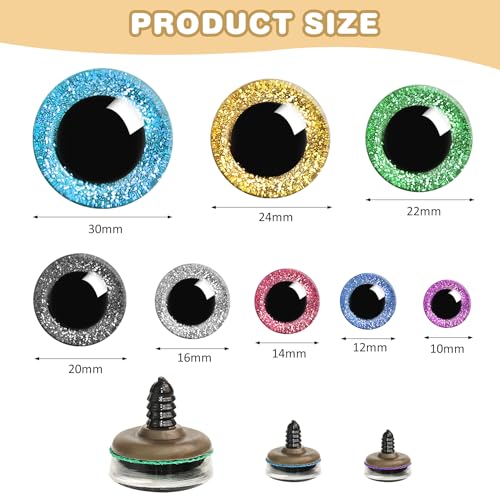 160Pcs Large Safety Eyes Glitter Plastic Craft Crochet Dolls Eyes for DIY Puppets Toy Bear Crafts Stuffed Animals Amigurumi Making Supplies(Colorful B) - color: Colorful B