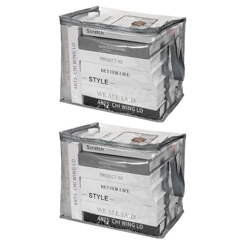 PATIKIL 12.6x9.5x9.8in Clear Storage Bags, 2PCS Plastic Storage Bags Clear Small Zippered Organizers Foldable Closet Bed Sheet Organizer Cube with Zipper for Book Clothes Yarn,M, Gray - color: Gray, size: M