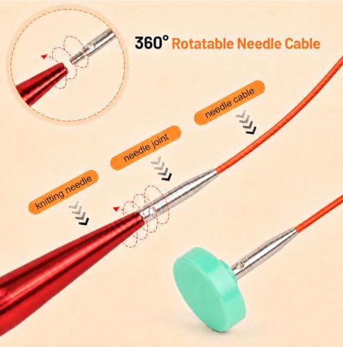 Aeelike 13 Pair Interchangeable Circular Knitting Needles Set 3-10 mm, Red | Aluminum Interchangeable Knitting Needles with 4 Cables, Smooth Complete Needles Set for Socks Blankets Sweaters, Ideal Gift - color: Shinny Red