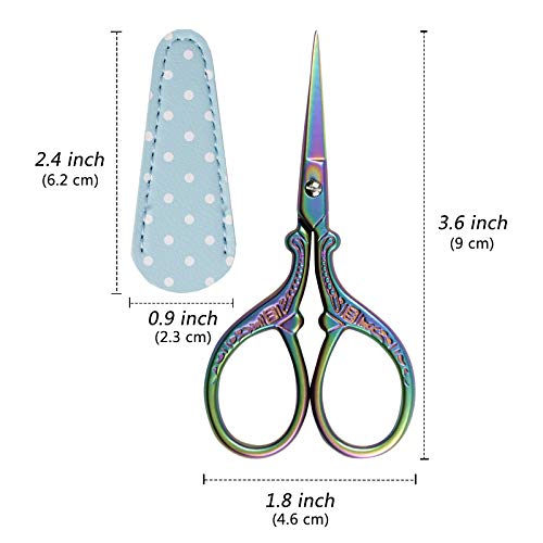 Sharp 3.6 inch Embroidery Scissors for Sewing, Crafting, Leather Sheath | Threading Needlework Scissors with Leather Scissor Cover for Sewing Handicrafts Tool Craft Art Work and Everyday Use - color: Colorful