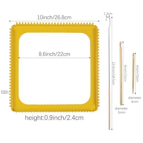 ULIONTAC Solid Metal Square Weaving Loom Tool Potholder Set (10inch,Yellow) | Crochet Knitting Sewing DIY Set Craft Elastic Hoop and Yarn Weave Plate Beginner-Friendly - color: 10inch, Yellow