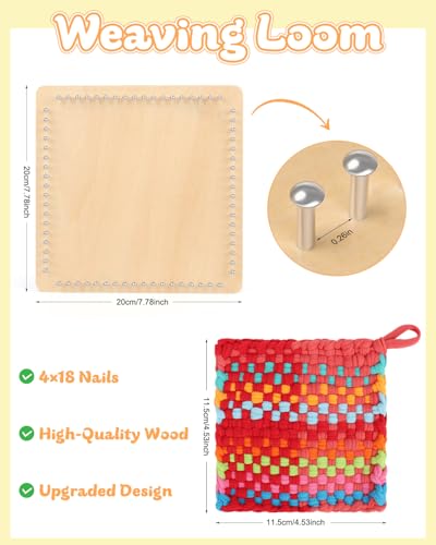 Weaving Loom Kit, Wooden Potholder Loom Kit with Step-by-Step Instruction | Knitting Looms w/ 192 Weaving Loops Art for Beginners and Crafts for Adults, Ideal Gift - size: Large Loom