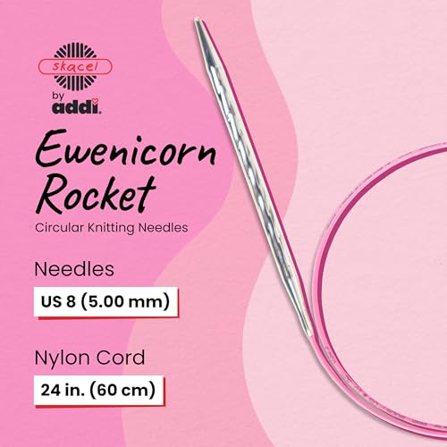 skacel by addi Ewenicorn Rocket Circular Knitting Needles, Fixed 24 Inch (60 cm) White Chrome Plated Brass Tips with Flexible Nylon Cord, 5 mm (US Size 8) - size: 5.00 mm
