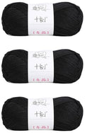 Linen Rayon Lyocell Blend Yarn, Superfine Fingering Weight (1), 150g/5.29oz (3 Strands, 50g/230yds per Strand)- 19 Black - color: SM19-Black
