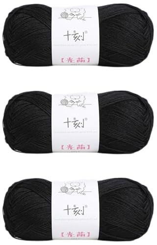 Linen Rayon Lyocell Blend Yarn, Superfine Fingering Weight (1), 150g/5.29oz (3 Strands, 50g/230yds per Strand)- 19 Black - color: SM19-Black