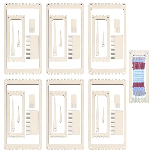 NBEADS 6 Sets Wood Weaving Loom Kit, Bookmark Weaving Loom with Weaving Comb and Weaving Crochet Needle Knitting Loom Tools for Adult Beginners Weaving and Weaving Lovers