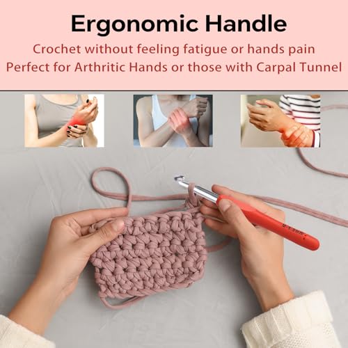 9mm Crochet Hook, Ergonomic Crochet Hook, Smooth and Extra Long Knitting Needles, with Soft Rubber Ergonomic Handle and Aluminum Tip, Perfect Beginner and Arthritic Crochet Hooks (9 mm) - size: 9mm