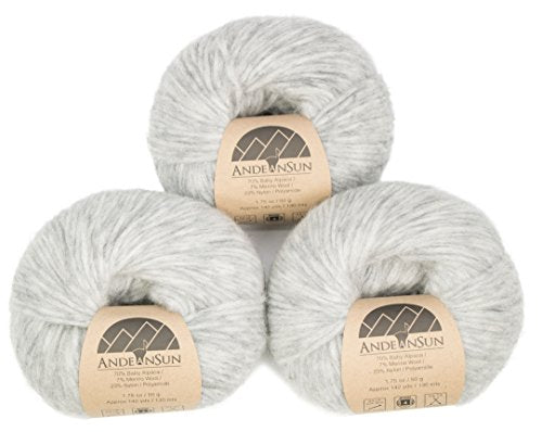 (Set of 3) Baby Alpaca Merino Wool Yarn [426 Yards Total] Light Grey, #4 Worsted - color: Light Grey