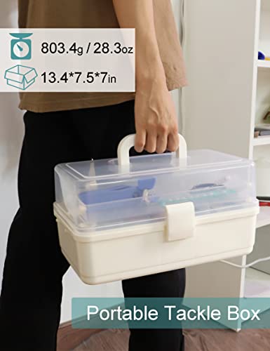 Avlcoaky Tackle Box Large 3 Layers Plastic Portable Storage Box Fishing White Tackle Box Organizer Art Craft Tool Box