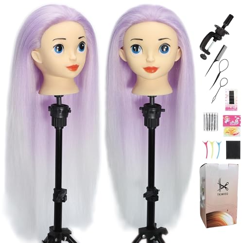 Mannequin Head with Hair 24" Cosmetology Manikin Doll Head for Styling Hairdresser Practice Braiding Training Head Practice Cosmetology with Free Clamp Holder Cute Face Big Eyes (Ombre Purple) - color: Ombre Purple