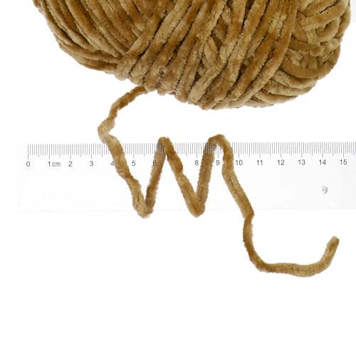 HARFINGTON 1 Skein Velvet Yarn Chenille Yarn 100g/3.5oz 87 Yards Total Length 6# Super Bulky Polyester Soft Blanket Yarn for Knitting Weaving Bag Scarf, Khaki - color: Khaki
