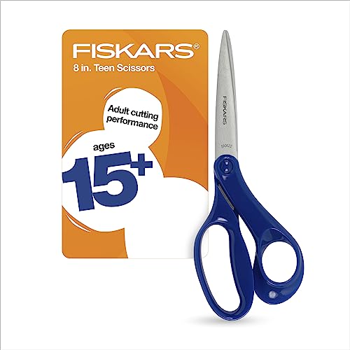 Fiskars 8" Teen Scissors, For Kids Ages 15+, Back to School Supplies, Blue | Scissors with Precise Blades for School or Crafting, Ergonomic Handles Designed for Teens, Back to School Supplies - style: Blue