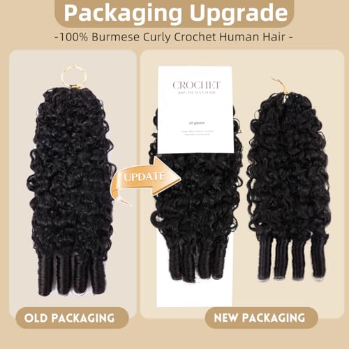 Feather Crochet Human Hair 20 Inch 3C4A Burmese Curly 15A 100% Human Hair Bundles 120g 80 Strands Pre-Separated Crochet Hair for Black Women Burmese Curly Invisible Crochet Hair Extensions - color: Burmese Curly Crochet Hair with Spiral End, size: 20 20 I