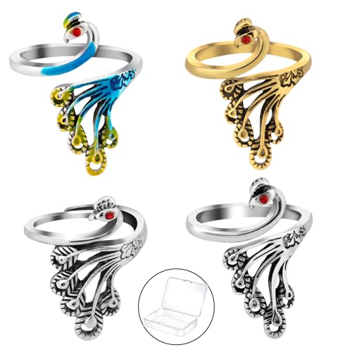 Namifin Crochet Ring for Fingure Adjustable Crochet Tension Ring Yarn Tension Rings Easy Crocheting Crochet Accessories Mother Grandma Thanksgiving Presents - color: Peacock Ring