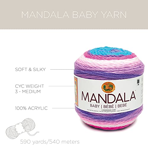 (3 Pack) Lion Brand Yarn Mandala Baby Yarn, Arendelle | Variegated Light DK 100% Acrylic Knit & Crochet Fiber, Baby Projects, Blankets, Colorful Cloths, Triangle Shawls - color: Arendelle, size: 3 Pack