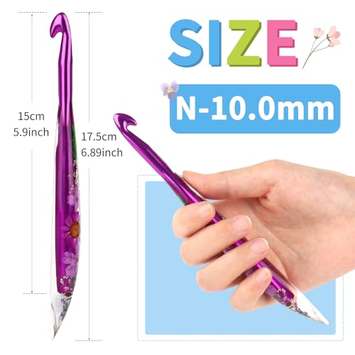 Coopay Crochet Hook, 10mm Ergonomic Crochet Hook with Floral Plastic Grips | Crochet Needles for Crocheting,Stylish and Unique, Ideal for Crocheting Blankets, Dolls, Shawls, Hats, Scarves (N-10.0mm) - size: N-10.0mm